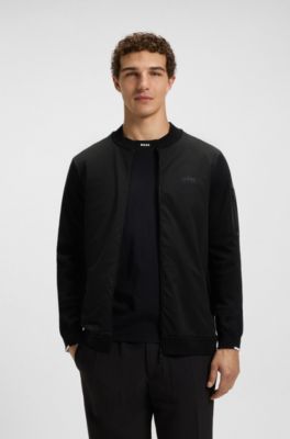 Cotton-blend jacket with zipped sleeve pocket, Black