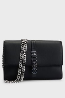Faux-leather clutch bag with logo lettering, Black