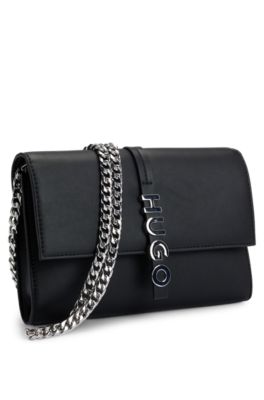 Faux-leather clutch bag with logo lettering, Black