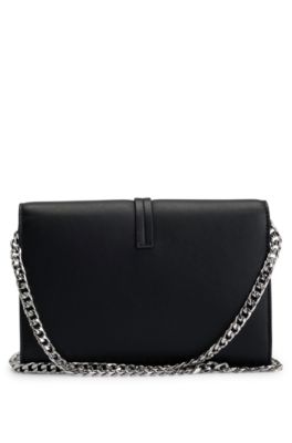 Faux-leather clutch bag with logo lettering, Black