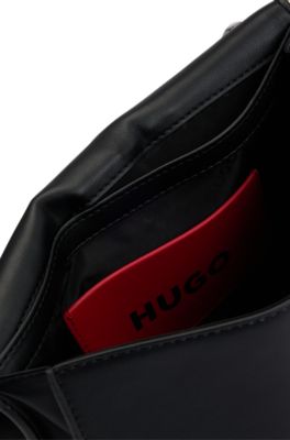 Faux-leather clutch bag with logo lettering, Black