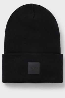 Beanie hat in cotton with logo label, Black