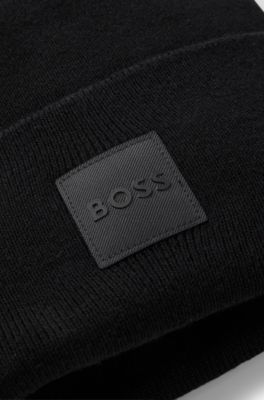 Beanie hat in cotton with logo label, Black