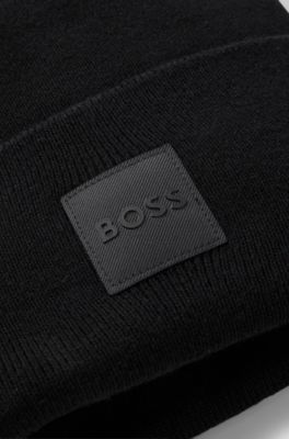 Beanie hat in cotton with logo label, Black