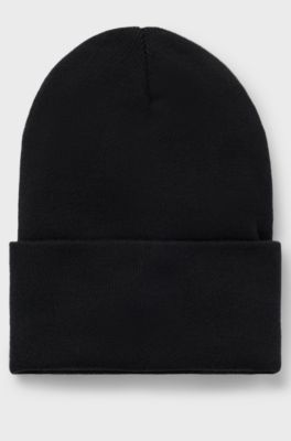 Beanie hat in cotton with logo label, Black