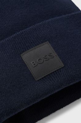 Beanie hat in cotton with logo label, Dark Blue