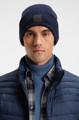 Beanie van katoen met logolabel, Donkerblauw