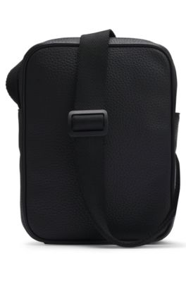 Grained faux-leather reporter bag with stacked-logo trim, Black