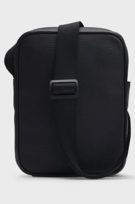 Grained faux-leather reporter bag with stacked-logo trim, Black