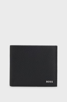 Grained-leather wallet with logo lettering, Black