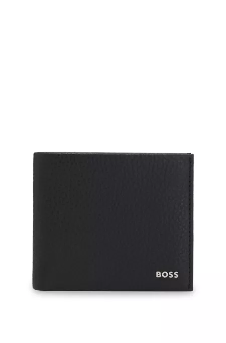 Grained-leather billfold wallet with metal logo