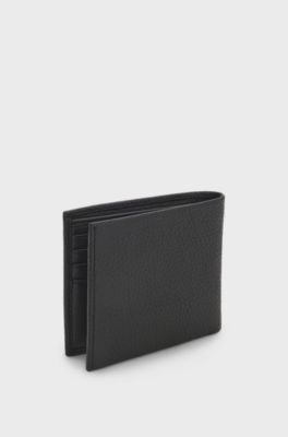 Portefeuille en cuir grain&eacute; avec logo en m&eacute;tal, Noir