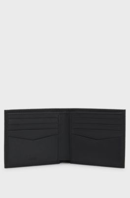 Grained-leather wallet with logo lettering, Black