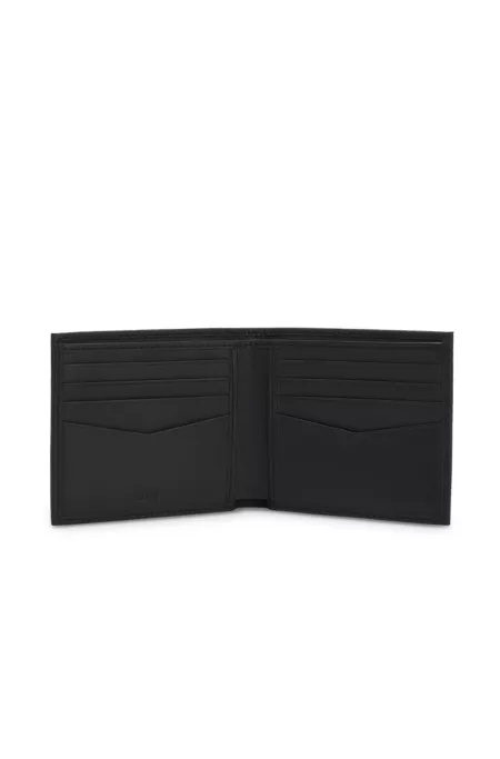 Grained-leather billfold wallet with metal logo