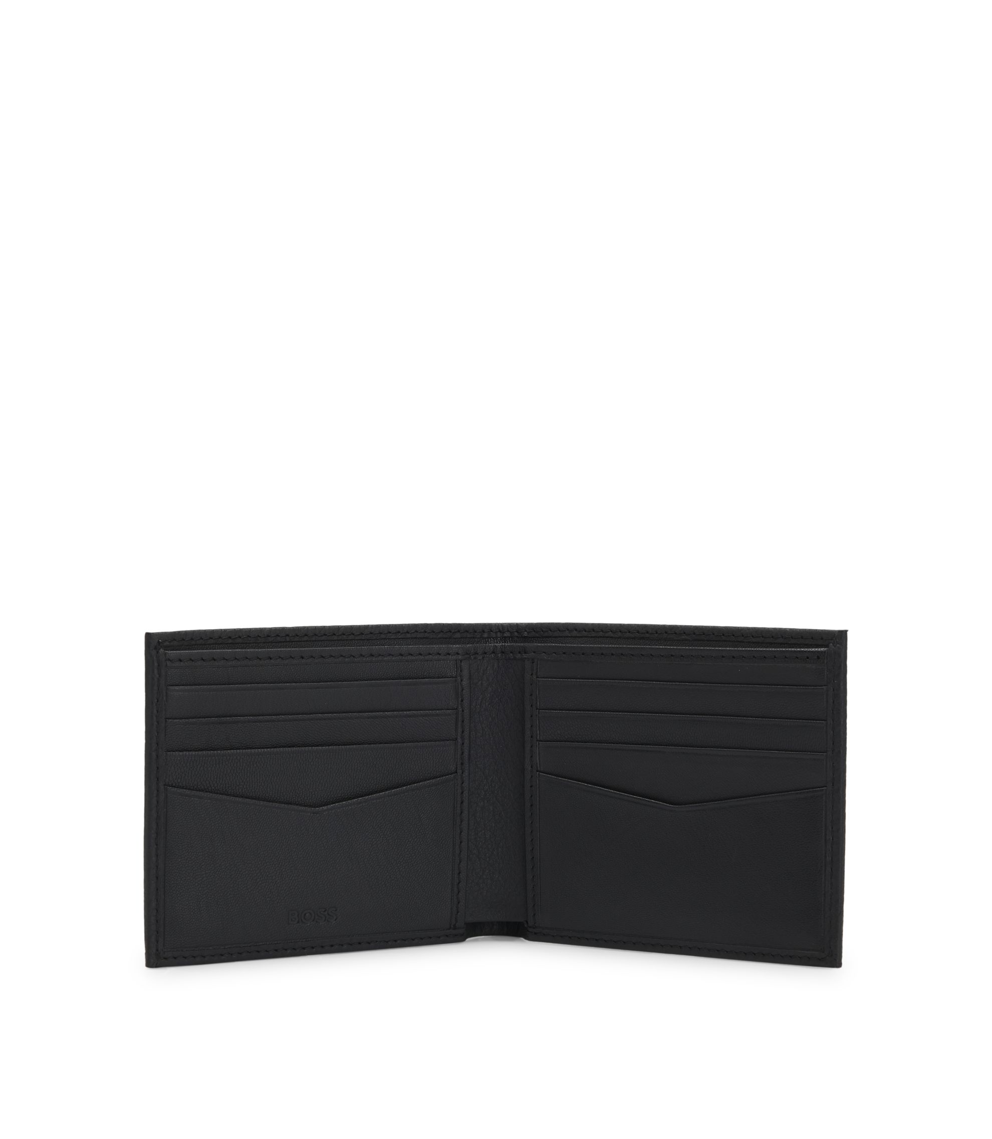 BOSS - グレインレザー ビルフォールドウォレット メタルロゴ - ブラック