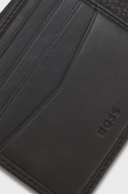 Portefeuille en cuir grain&eacute; avec logo en m&eacute;tal, Noir