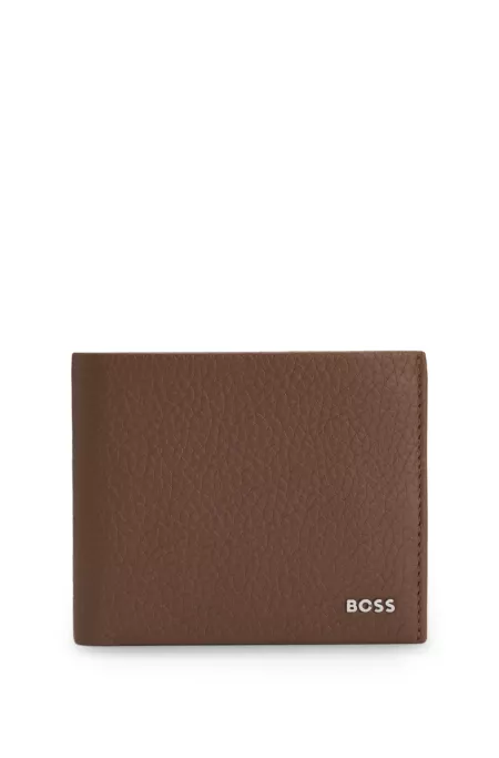 Grained-leather folding wallet with polished logo lettering