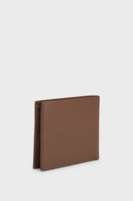 Portefeuille en cuir grain&eacute; avec logo en m&eacute;tal, Marron