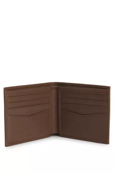 Grained-leather folding wallet with polished logo lettering