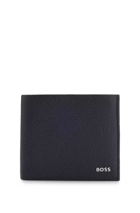 Grained-leather billfold wallet with metal logo