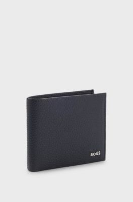 Grained-leather wallet with logo lettering, Dark Blue
