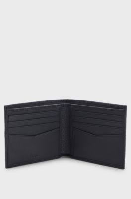 Portefeuille en cuir grain&eacute; avec logo en m&eacute;tal, Bleu fonc&eacute;