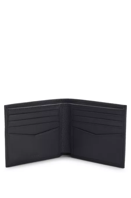 Grained-leather billfold wallet with metal logo