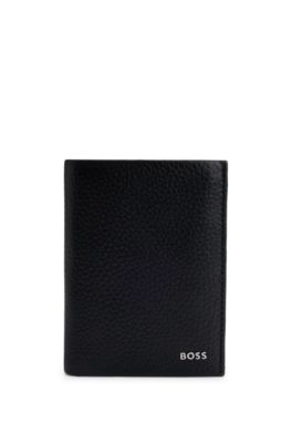 BOSS - Grained-leather wallet with logo lettering - Black