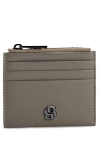 Matte-leather card holder with Double B monogram, Beige