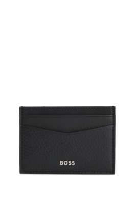 Porte-cartes en cuir grainé avec pince à billets et logo