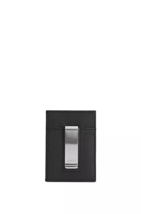 Grained-leather money clip with logo lettering