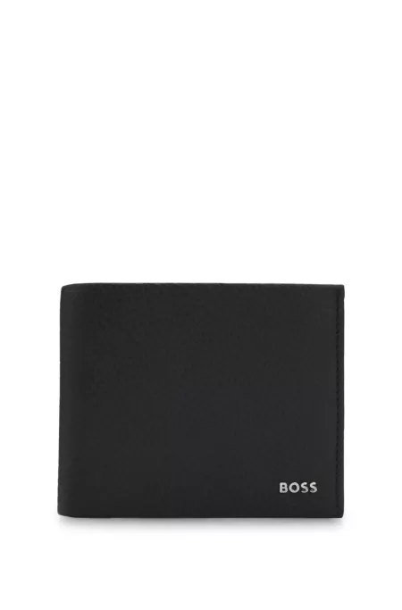 Grained-leather trifold wallet with logo lettering