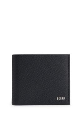 Boss Grained Leather Card Holder With Logo Lettering Black 9555