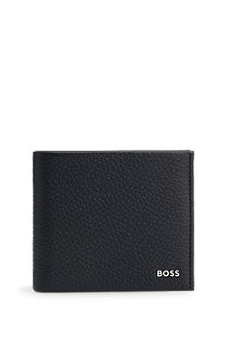Grained-leather wallet with metal logo