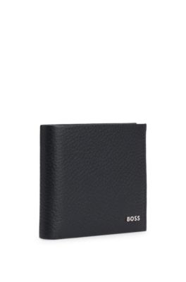 Grained-leather wallet with logo lettering, Black