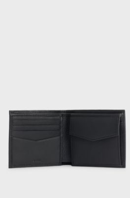 Grained-leather wallet with metal logo lettering, Black