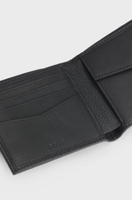 Portafoglio in pelle martellata con logo in metallo, Nero