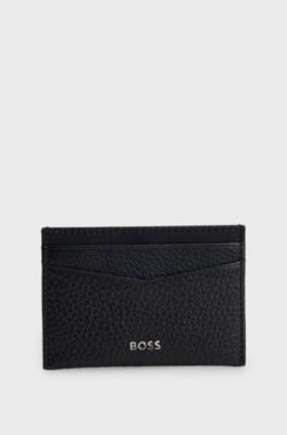 Portefeuille en cuir souple avec garnitures en m&eacute;tal poli, Noir