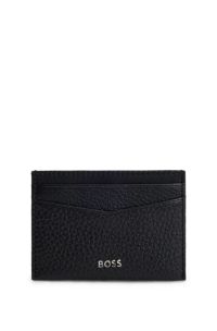 Grained-leather card holder with logo lettering, Black