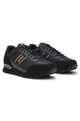 Mixed-material lace-up trainers with suede trims, Black