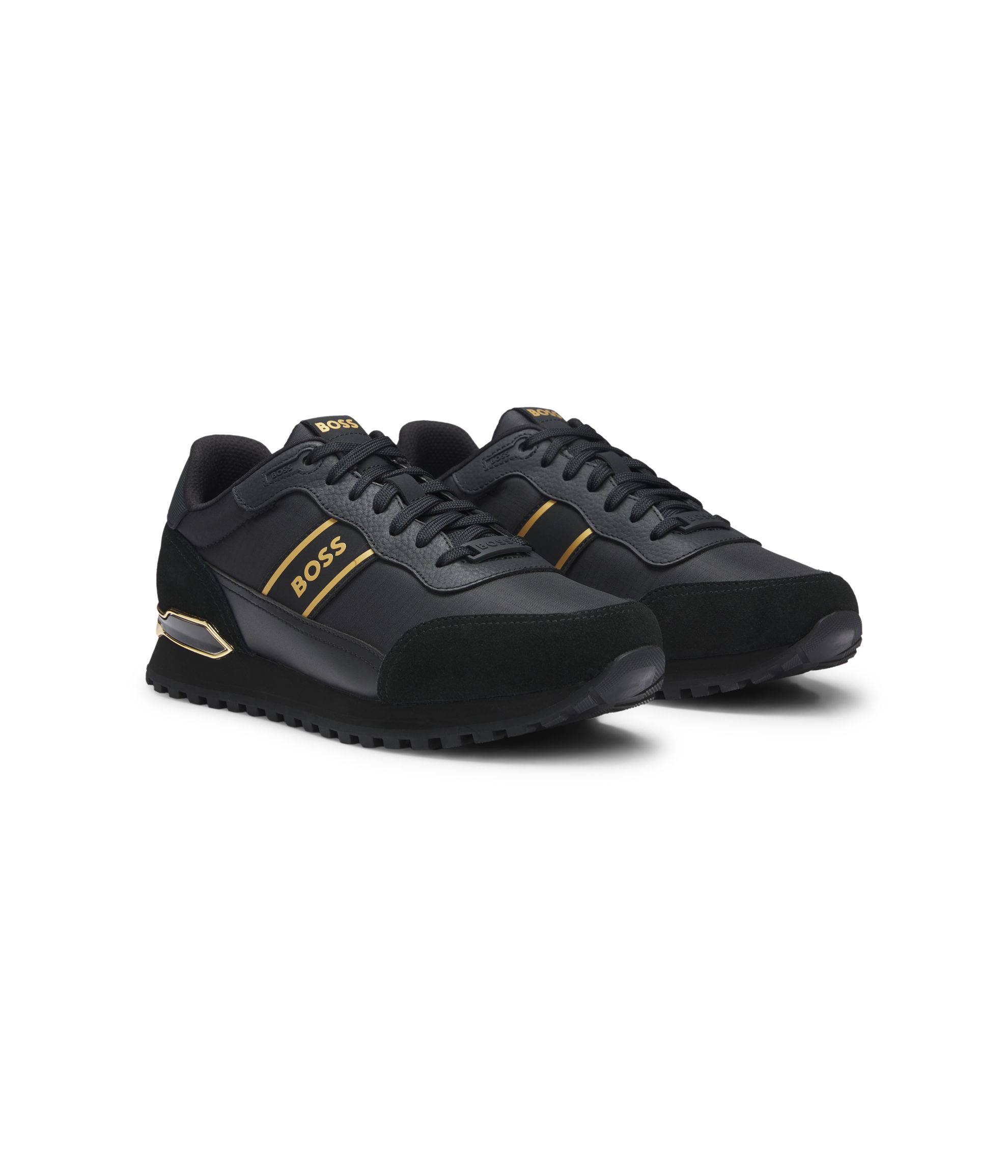 BOSS - Mixed-material lace-up trainers with suede trims - Black