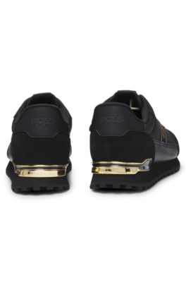 Mixed-material lace-up trainers with suede trims, Black