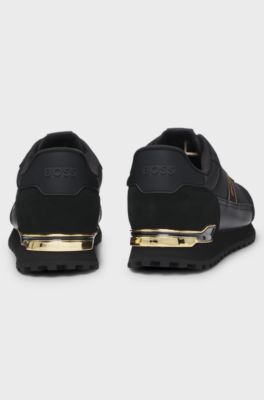 Mixed-material lace-up trainers with suede trims, Black