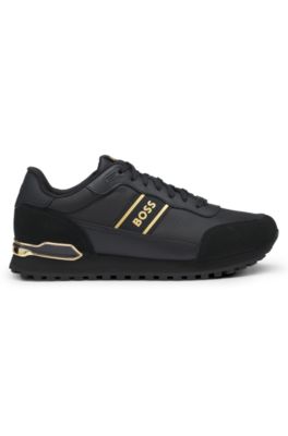 Mixed-material lace-up trainers with suede trims, Black