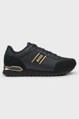 Mixed-material lace-up trainers with suede trims, Black