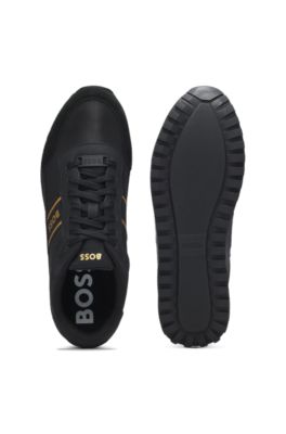 Mixed-material lace-up trainers with suede trims, Black