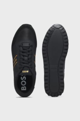 Mixed-material lace-up trainers with suede trims, Black