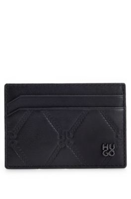 Hugo Nappa Leather Card Holder With Stacked Logos Black 6054