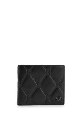 HUGO NAPPA-LEATHER WALLET WITH STACKED-LOGO CHAIN PATTERN 