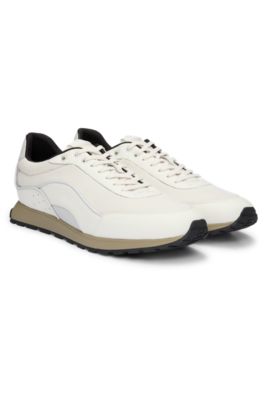Mixed-material trainers with corduroy-effect trims, Light Grey